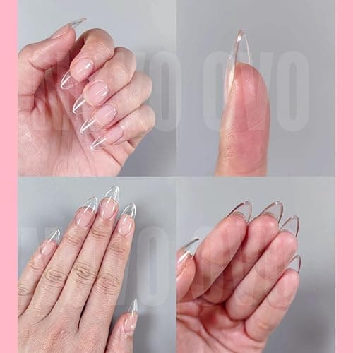 NOVO OVO Medium Almond Nail Tips Extra Thick Press on No C Curve, Soft Gel Natural Fake Nail Extension, Full Cover Clear False Nails for Acrylic, French Manicure Salon DIY x 14 Sizes 224 pcs thumbnail 2
