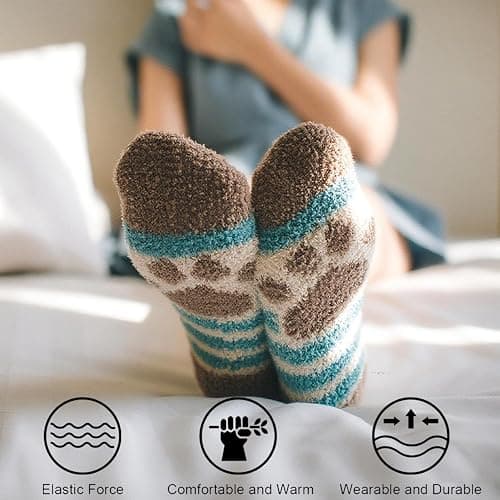 Loritta 3 Pairs Womens Fuzzy Socks Winter Warm Fluffy Soft Slipper Home Sleeping Cute Animal Socks thumbnail 4