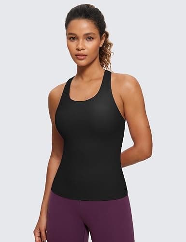 CRZ YOGA Butterluxe Workout Racerback Tank Tops for Women - Padded Athletic Spandex Yoga Shirts with Built in Bra thumbnail 2