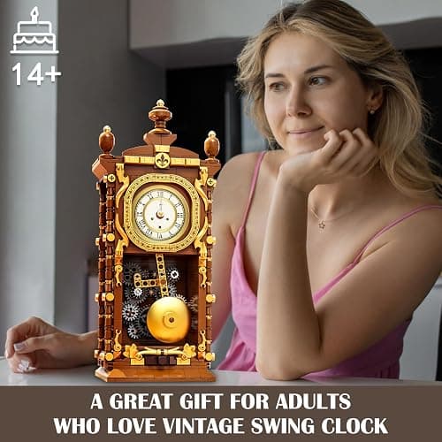 Vziimo Retro Clock Building Blocks Set, Vintage Pendulum Clock Model Kit with Real Functional Timepiece, Creative Gift Toys for Adults Teens 14+ (751 PCS) thumbnail 5