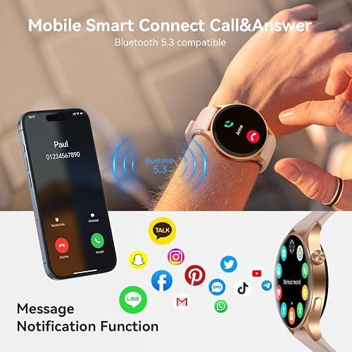 aeac Smart Watch for Women, AMOLED Ultra-Clear Screen Activity Trackers with Heart Rate/Sleep/SpO2 Monitor, Waterproof Fitness Smartwatch for iPhone/Samsung/Android（Pink Gold） thumbnail 2