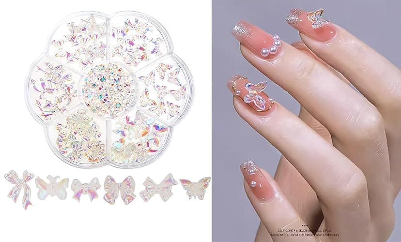 MUEYAN 3D Acrylic Butterfly White Flowers Glitter Nail Charms Cute Nail Charms Mixed Starry AB Crystal Nail Rhinestones thumbnail 5