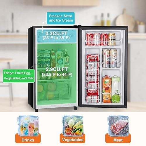 Sweetcrispy 3.2 Cu.Ft Mini Fridge with Freezer Small Refrigerator Single Door Adjustable Thermostat Energy-efficient Low Noise, Compact Fridge for Bedroom, Office, Dorm (Black) - Black thumbnail 3