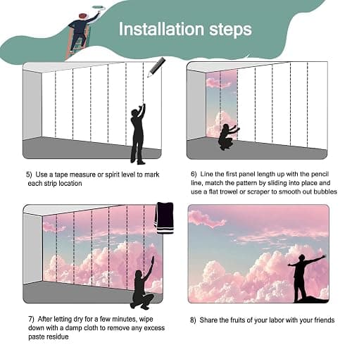 ELGADO Pink Clouds 3D Wall Mural, Sky Scenery Removable Self-Adhesive Wallpaper Wall Decoration Murals, for Boys Girls Kids Room Living Room TV Sofa Backdrop Decor,48" W x36 H thumbnail 3
