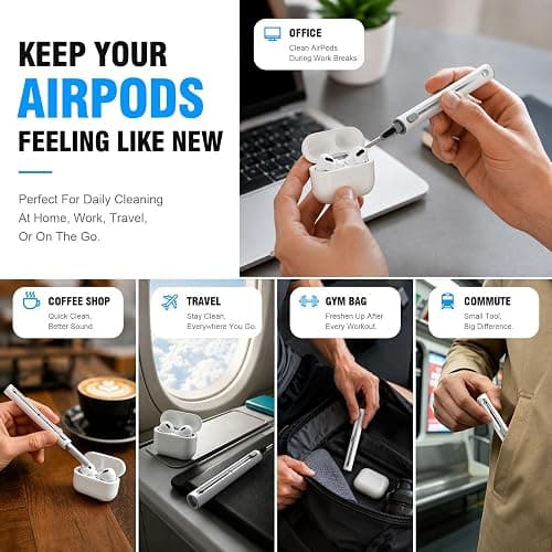 Hyashee Cleaner Kit for AirPods Pro 3/2/1, 3-in-1 Earbud Cleaning Pen with Metal Tip, Soft Brush & Flocking Sponge, Cleaning Tool for Wireless Earbuds, Charging Case, Phone, Keyboard & Electronics thumbnail 5