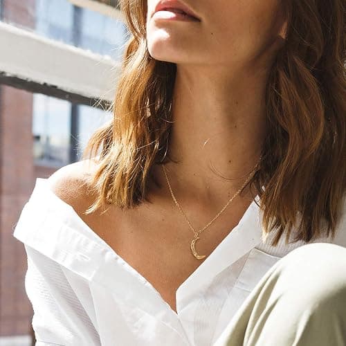 Gold Moon Pendant Necklace for Women,14K Gold Plated Dainty Chain Crescent Moon Sun Star Necklace Jewelry thumbnail 3