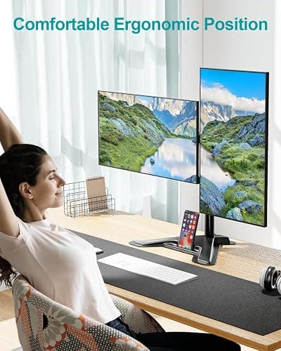 MOUNT PRO Dual Monitor Stand, Free-Standing Full Motion Monitor Desk Mount Fits 2 Screens up to 27 inches,17.6lbs with Height Adjustable, Swivel, Tilt, Rotation, VESA 75x75 100x100, Black thumbnail 6