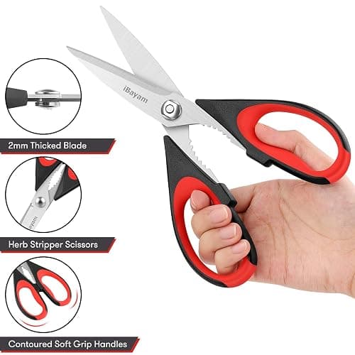 iBayam Kitchen Scissors All Purpose Heavy Duty, Kitchen Utensils Set, Stainless Steel Cooking Utensils Gadgets, Meat Poultry Food Shears Dishwasher Safe Utility Tools Home Gift, with Protective Sheath thumbnail 5