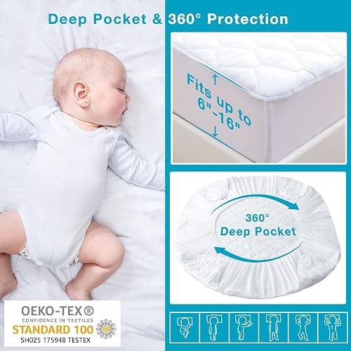 Lunsing Twin XL Mattress Protector for College Dorm, Soft Breathable Waterproof Twin Extra Long Size Mattress Pad Cover, 6-16 inches Deep Pocket, White - Twin XL - White thumbnail 3
