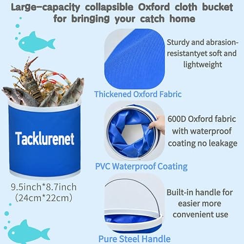 Tacklurenet Folded Fishing Trap, 10Holes 10Sides Fishing Bait Trap, Minnow Trap, Crawfish Blue Crab Trap, Gift: Oxford Cloth Folding Bucket/Non-Slip Gloves/Bait Bag/Bait Box/Rope/Storage Bag thumbnail 3