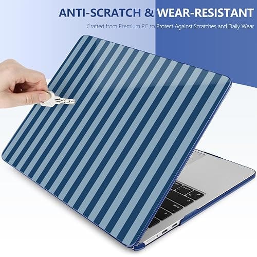 DONGKE for MacBook Air 13 inch Case M5 M4 M3 M2 2026-2022, Printed Case | Fit MacBook Air 13" A3449 A3240 A3113 A2681. Hard Shell Cover+Keyboard Skin+Screen Film+Dust Plugs, Retro Blue Stripes thumbnail 5