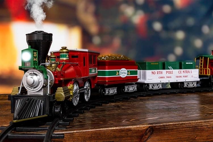 Lionel Battery-Operated North Pole Central Freight Toy Train Set with Bluetooth, Locomotive, Train Cars, & Track with Authentic Train Sounds, Lights, & Water Vapor Smoke Effects for Kids 4+ thumbnail 2