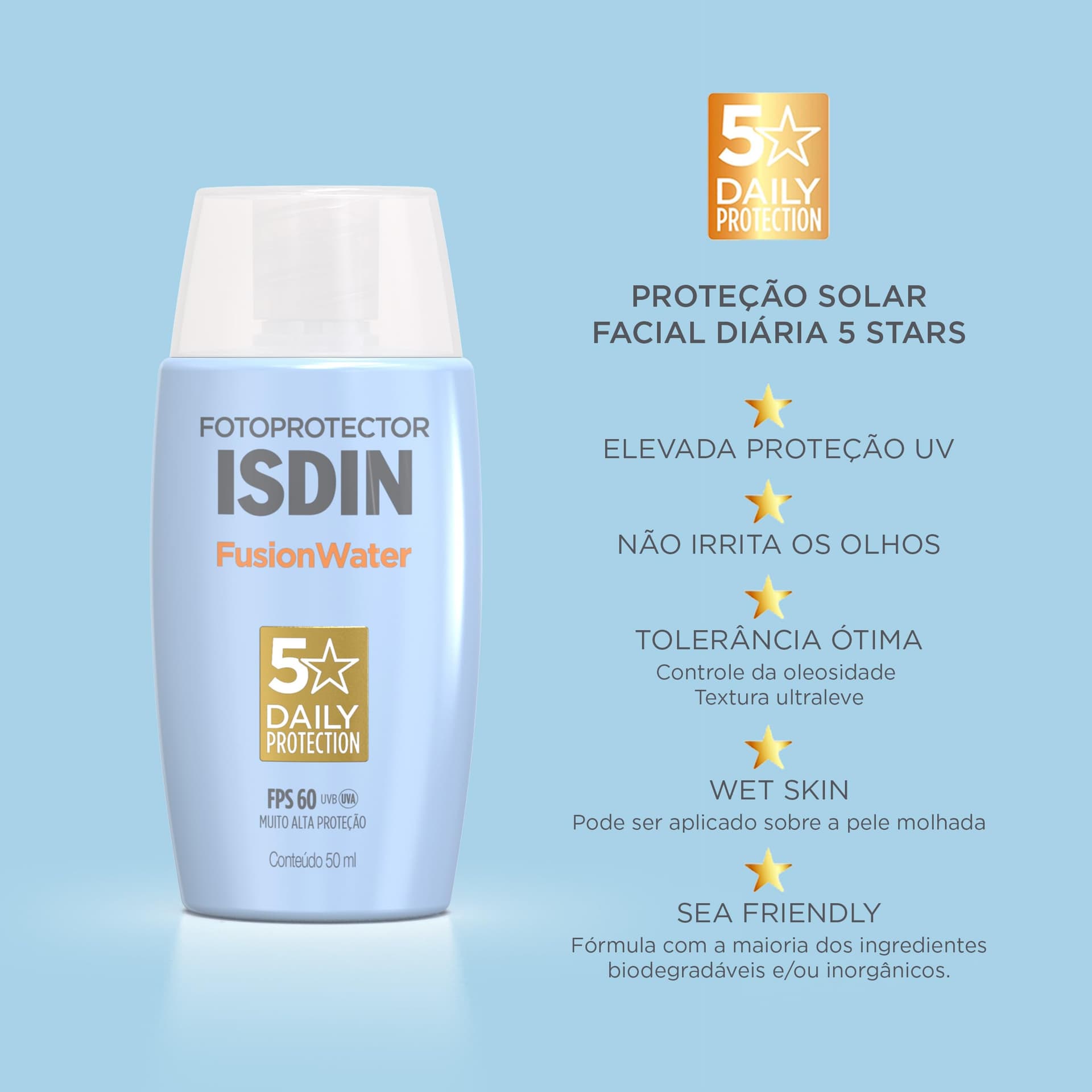 ISDIN Protetor Solar Facial Fusion Water 5 Stars Sem Cor FPS 60-50ml thumbnail 6