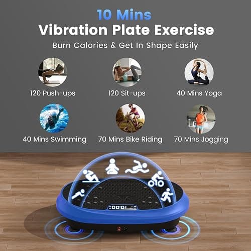 Vibration Plate Exercise Machine, Vibrating Fitness Platform for Lymphatic Drainage, Full Body Shaker Workout Equipment, Bluetooth Power Shaping Vibrate Plate, Board Sport for Home Exercise Gym, Blue thumbnail 4