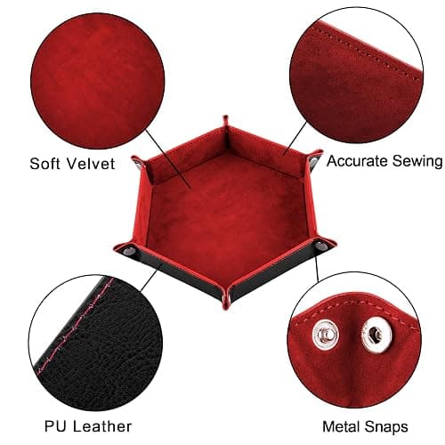SIQUK 2 Pieces Dice Tray PU Leather Dice Trays Folding Hexagon Dice Holder Tray for Dice Games Like RPG, DND and Other Table Games (Black and Red) thumbnail 4