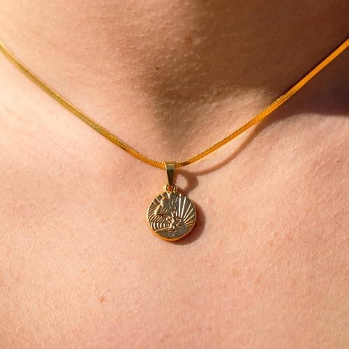 Get Back Necklaces | Gold Oceanside Herringbone Choker, 18k Gold Plated Brass Coin on 13" + 4" Extender Herringbone Chain thumbnail 2