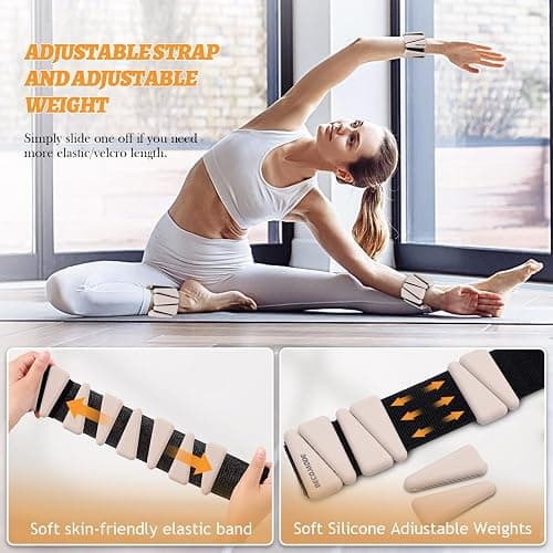 BECOJADDE Ankle Weights Set of 2 (1 lb/2 lb/3 lb Each) Adjustable Wrist Weights for Women Men Wearable Arm Leg Weight for Pilates, Running, Walking, Workout, Yoga thumbnail 5