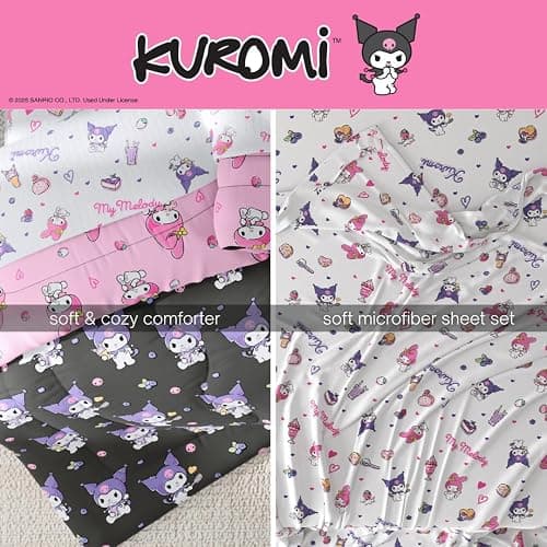 Franco Sanrio Kuromi & My Melody Bedding 7 Piece Super Soft Cozy Reversible Comforter and Sheet Set with Sham, Full, (Officially Licensed Product) thumbnail 6