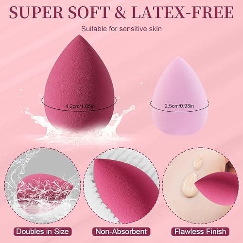 DUAIU 16 PCS Makeup Sponges Set, Beauty Blenders & Powder Puffs for Foundation, Cream, Powder, Face Makeup Sponge Kit with Blender, Triangle Puff and Mini Make up Sponges for Wet Dry Use (Pink) thumbnail 3