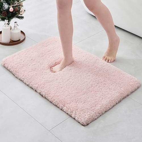 ILANGO Pink Christmas Bathroom Rugs 36" × 24" Non Slip & Super Absorbent Extra Thick Soft, Washable Bath Mat for Floor, Non Shedding Microfiber Shaggy Bath Rug with Rubber for Bathtub Sink - Image 1
