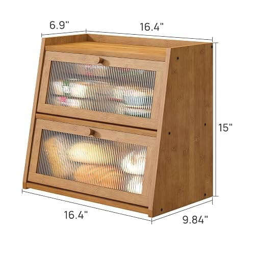 viewcare Extra Large Bread Box, Double Layer Bread Box for Kitchen Counter, Bamboo Wood Large Capacity Bread Storage Bin with Acrylic Wavy Door Panel thumbnail 5