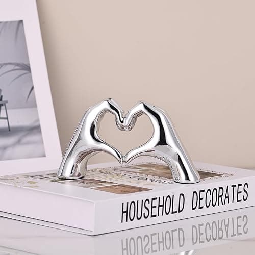 DOVDOV Silver Heart Hand Decorative Sculpture, Room Home Decor Aesthetics for Office, Living Room, Coffee Table, Dining Table, Center Entrance, entryway, TV Stand, Tabletop Decorations. thumbnail 7