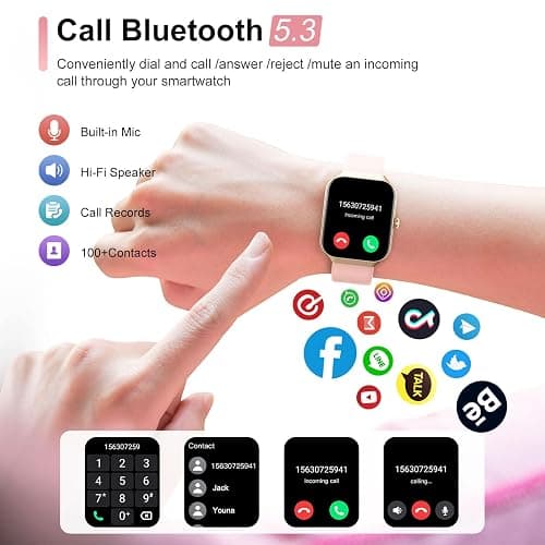 Smart Watch for Women Answer/Make Calls, 1.96" Fitness Watch with Heart Rate Monitor Sleep Monitor, 113 Sport Activity Tracker with Step Counter, IP68 Waterproof, Smartwatch for Android/iOS, Rose Gold thumbnail 2