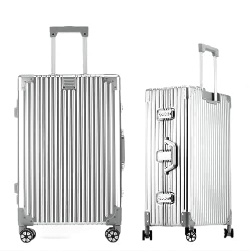 HotWay Carry On Luggage with Spinner Wheels, Aluminum Hard Shell Zipperless Suitcase with TSA Lock, 22x14x9 Airline Approved Luggage for Business Travel (Aluminum Silver, 20 Inch) - Image 1