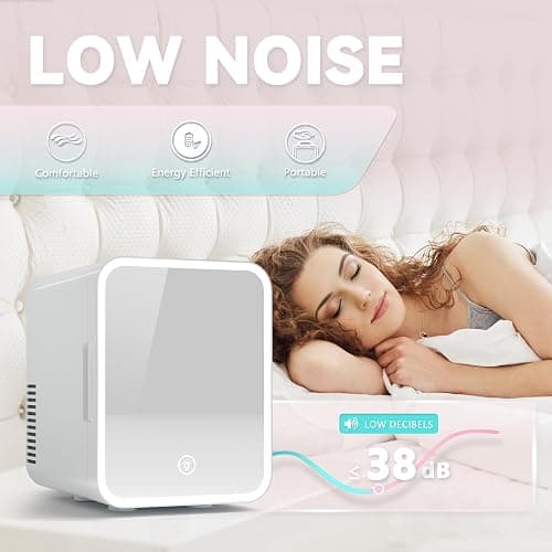 EUHOMY Mini Fridge, 5L AC/DC Small Refrigerator with Dimmable LED Mirror, Portable Cooler and Warmer for Skin Care, Cosmetics, Beverage, 5L Makeup Mini Skincare Fridge for Bedroom, Car, Office, White thumbnail 6