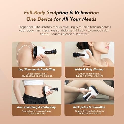 35-Speed 3-in-1 Lymphatic Drainage Massager - Cellulite Massage Tool for Legs, Arms, Belly | Anti Cellulite Massage Tool w/ Microcurrent, Heat, Vibration | Body Sculpting & Skin Renewal (White) thumbnail 5