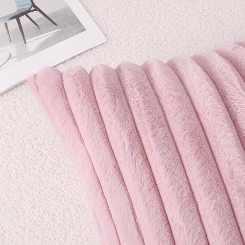 Pallene Faux Fur Decorative Throw Pillow Covers 18x18 Set of 2, Blush Pink | Luxury Plush Texture, Striped Design, Cozy Soft Touch, Modern Home Accent Decor for Couch, Sofa, Bed, Living Room thumbnail 8