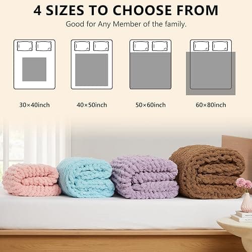 L'AGRATY Chunky Knit Blanket Throw - Soft Chenille Yarn Throw Blanket 50x60: Handmade Thick Cable Knit Crochet Blanket - Large Knit Blanket Chunky Rope Knot Throw Blanket for Couch Sofa Bed Home Decor thumbnail 4