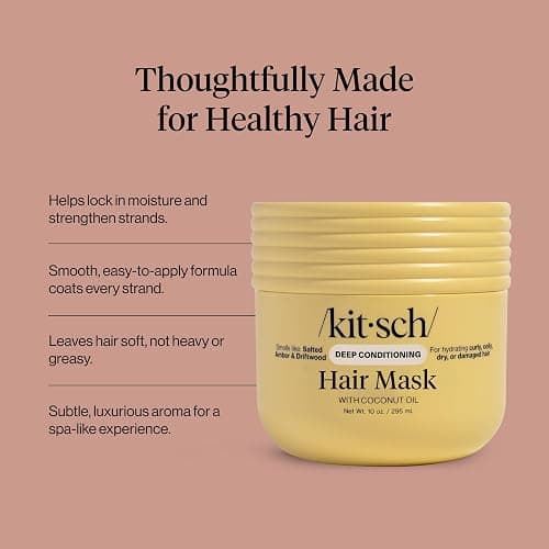 Kitsch Moisturizing Hair Mask for Damaged Hair – Coconut Oil Deep Conditioner for Women – Curly Hair Products Friendly – Frizz-Reducing Hair Care Treatment for Curly, Coily & All Hair Types – 10 oz thumbnail 4