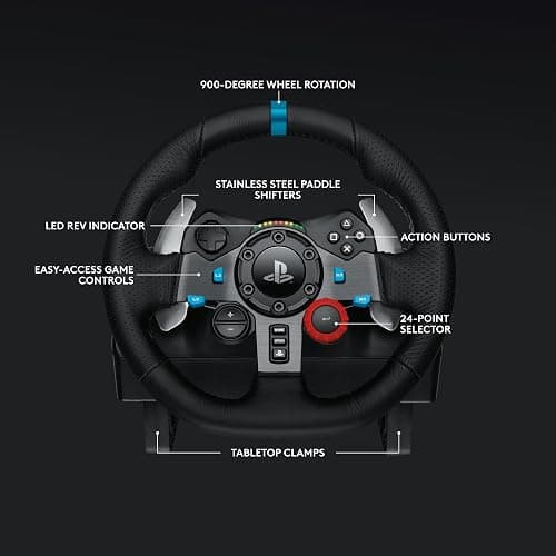 Logitech G29 Driving Force Racing Wheel and Pedals, Force Feedback, Real Leather + Logitech G Driving Force Shifter - For PS5, PS4 and PC, Mac - Black thumbnail 4