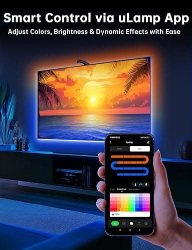 FFJ TV LED Backlight with Sensor, 14.7ft Cuttable RGB Lights That Change with TV for 55-65 Inch Screen and PC Monitor, Smart App Control, Game & Music Sync Color Changing Light thumbnail 5