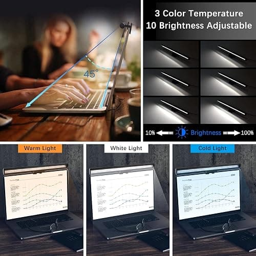 Wodgreat Laptop Monitor Lamp, LED Screen Light Bar, Adjustable Brightness & Color Temperature, Eye-Care Tablet Lamp for Keyboard, No Screen Glare, Space Saving, USB Powered, for Laptop Only thumbnail 3