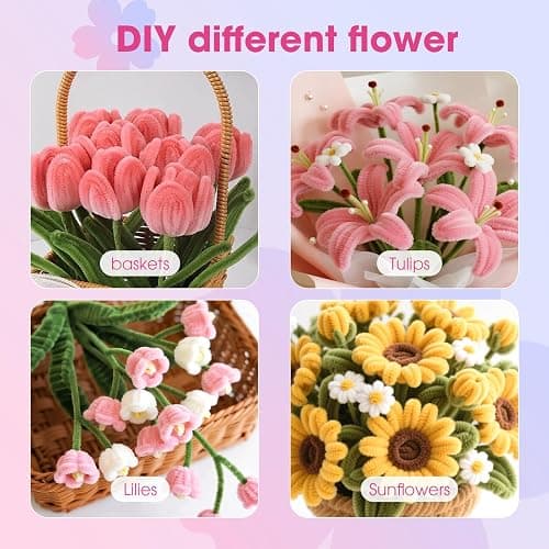 900 pcs Pipe Cleaners Craft, 4 Assorted Colors Pipe Cleaners Bulk, for DIY Tulip or Lily Basket Kit with Floral Wires, Gardening Tape, Pearls thumbnail 5