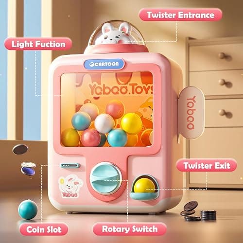 Skirfy Vending Machine Kids Toys Mini Claw Machine 12 Erasers Operated Gumball Prize Machine Maker Arcade Game Claw Machine Game Sensory Toys Dolls Gifts（Pink） - Pink thumbnail 5