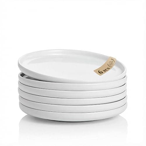 Ceramic Appetizer Plates Set of 6,Small Mini Dessert Plates 6 Inch,White Round Salad Plate,Porcelain Cake Plates for Waffle,Pie,Saucers,Snack,Cat Dishes,Microwave & Dishwasher Safe - Image 1