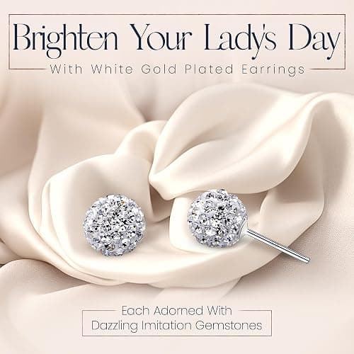 Crystalline Azuria 925 Sterling Silver Woman Earrings with Box Disco Ball White Crystals Dangle Hook Stud Earrings for Women thumbnail 5