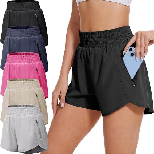 BALENNZ Women's Athletic Workout Shorts with Zipper Pockets Activewear Elastic Waist Gym Running Shorts - Image 1