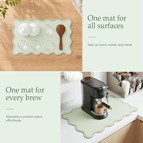 Scalloped Dish Drying Mat for Kitchen Counter, Absorbent Easy Clean Non-slip Coffee Bar Station Accessories, Trendy Cute Aesthetic Modern Drainer Kitchen Drying Mat, Sage Green 12" x 19" thumbnail 4