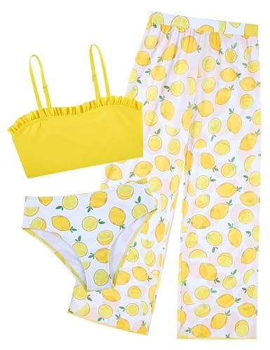 Vogseek 6-16T Girls 3 Pieces Bikini Bathing Suit with Rash Guard Pants Quick Dry Swimwear Cover-Up Sets - Image 1