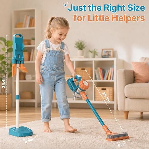 BAYMI 3-in-1 Kids Vacuum that Really Works - Toddler Vacuum Cleaner with Real Suction, Pretend Play Housekeeping & Cleaning Toy Set for Kids Ages 3+ (Blue) thumbnail 7