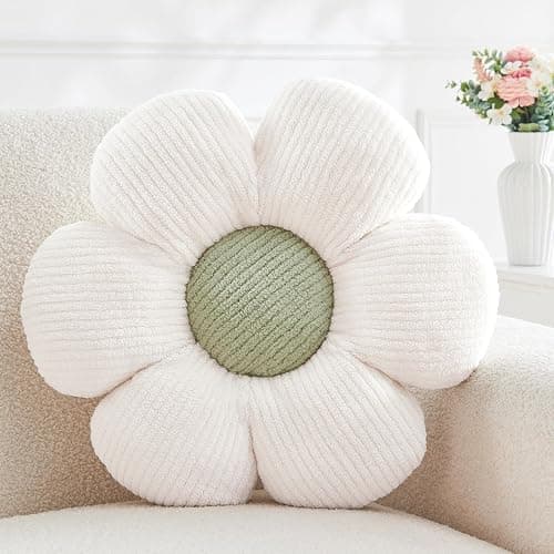 Mepherl Flower Pillow,Cute Daisy Flower Shaped Throw Pillow for Home Decor,Soft Flower Throw Pillow Seating Cushion for Bedroom,Sofa,Couch (15.7",White) - Image 1