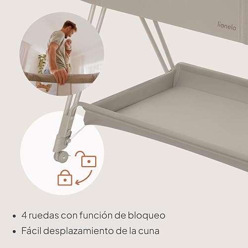 lionelo Luna Cuna de colecho portátil con colchon Cuna de Viaje Bebe co-Sleeping Desde recién Nacido hasta los 9 kg Altura e inclinación Regulables 4 Ruedas con Bloqueo ventilada | De Colecho, Portátil con Colchón Cuna de Viaje Bebé Co-Sleeping desde Recién Nacido, Ruedas con Bloqueo Ventilada thumbnail 8