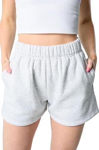 Kamo Fitness CozyTec Sweat Shorts Women High Waisted Lounge Comfy Casual Cotton Shorts with Pockets - Small - White Heather - Image 1