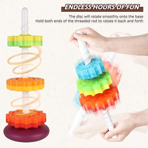 JUXUE Spinning Toy, Rainbow Stacking Toys for Toddlers 1-3, Ring Stacker Baby Toys 6 to 12 Months, 1 One Year Old Girl Boy Christmas Birthday Gifts, Montessori Autism Sensory Toy thumbnail 4