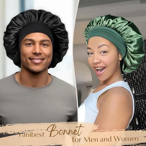 YANIBEST Silk Bonnet for Men Women Hair Bonnet for Sleeping Double Layer Satin Bonnet for Natural Curly Hair Unisex Sleep Cap thumbnail 2