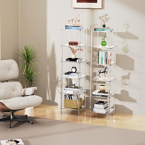 solaround Acrylic Bookshelf, Small Bookcase, Standing Freestanding Corner Storage Shelves Display Shelf for Living Room, Bedroom (Clear, 6 Tier) thumbnail 5